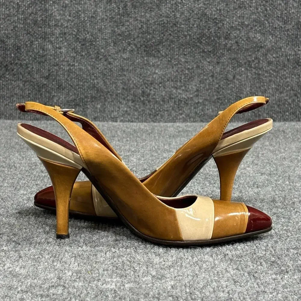 PRADA Shoes Womens 6 Multicolor Patchwork Slingback Heels Warm Toned Italy